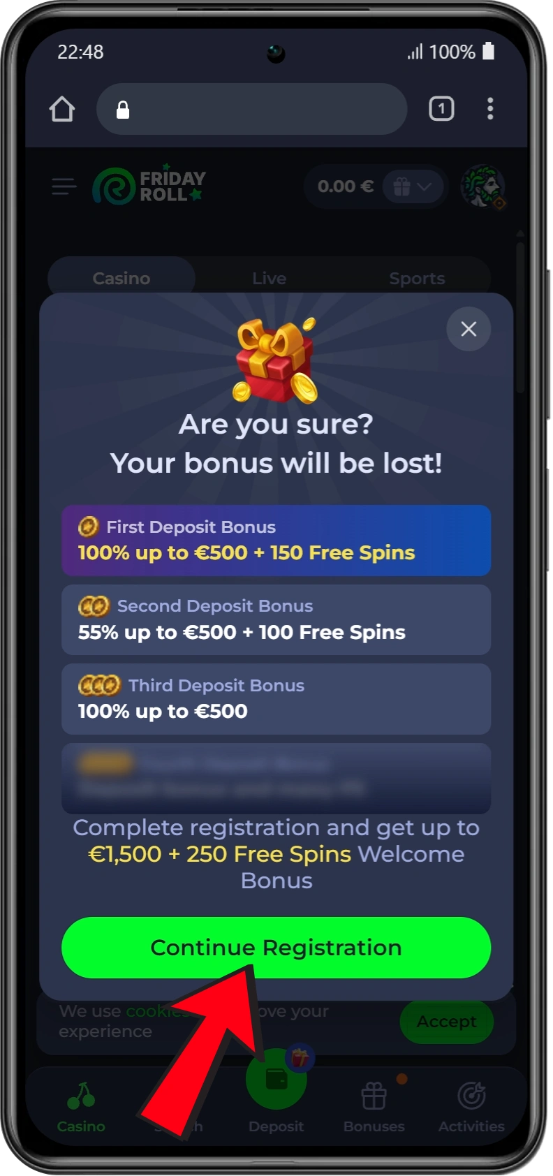 Modulo di registrazione del Casinò Spinwinera