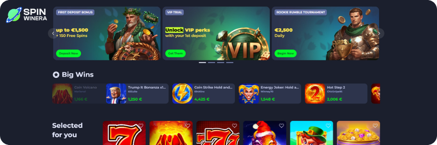 Catalogo dei giochi disponibili sul Casinò Spinwinera